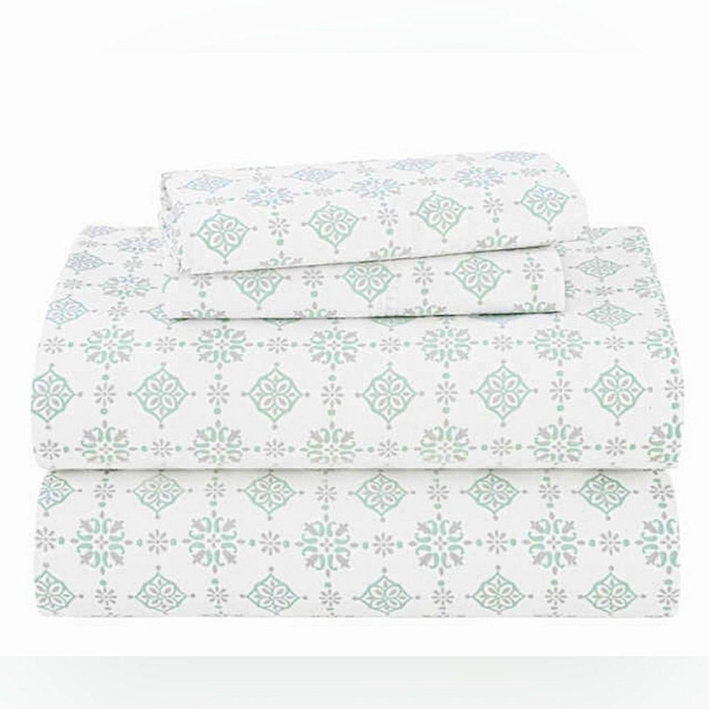 Welhome Cotton Rich Sateen 320TC Ditsy Medallion 4pc Sheet Set Deep Fit, Queen - Picture 2 of 8